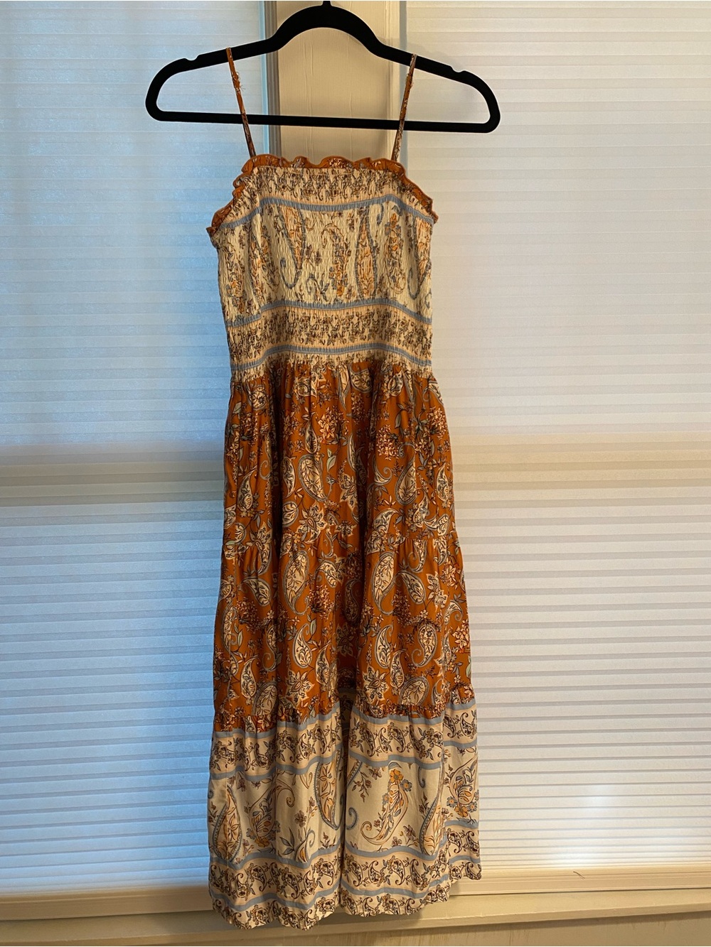 THML Smocked Paisley Midi Dress